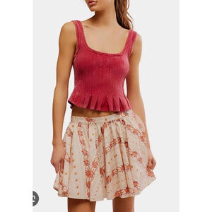 Free People Gaia Women's Mini Skirt Cream Combo Floral Print Size XS NWT $78